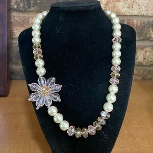 JS Faux pearl pink and gold faceted beaded necklace